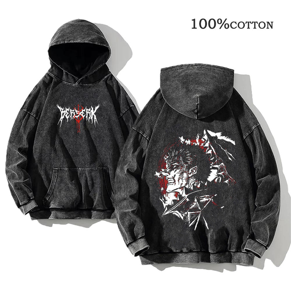 Printed Retro Clothing Cotton Hoodie Casual Washed Hooded Pullover