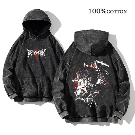 Printed Retro Clothing Cotton Hoodie Casual Washed Hooded Pullover