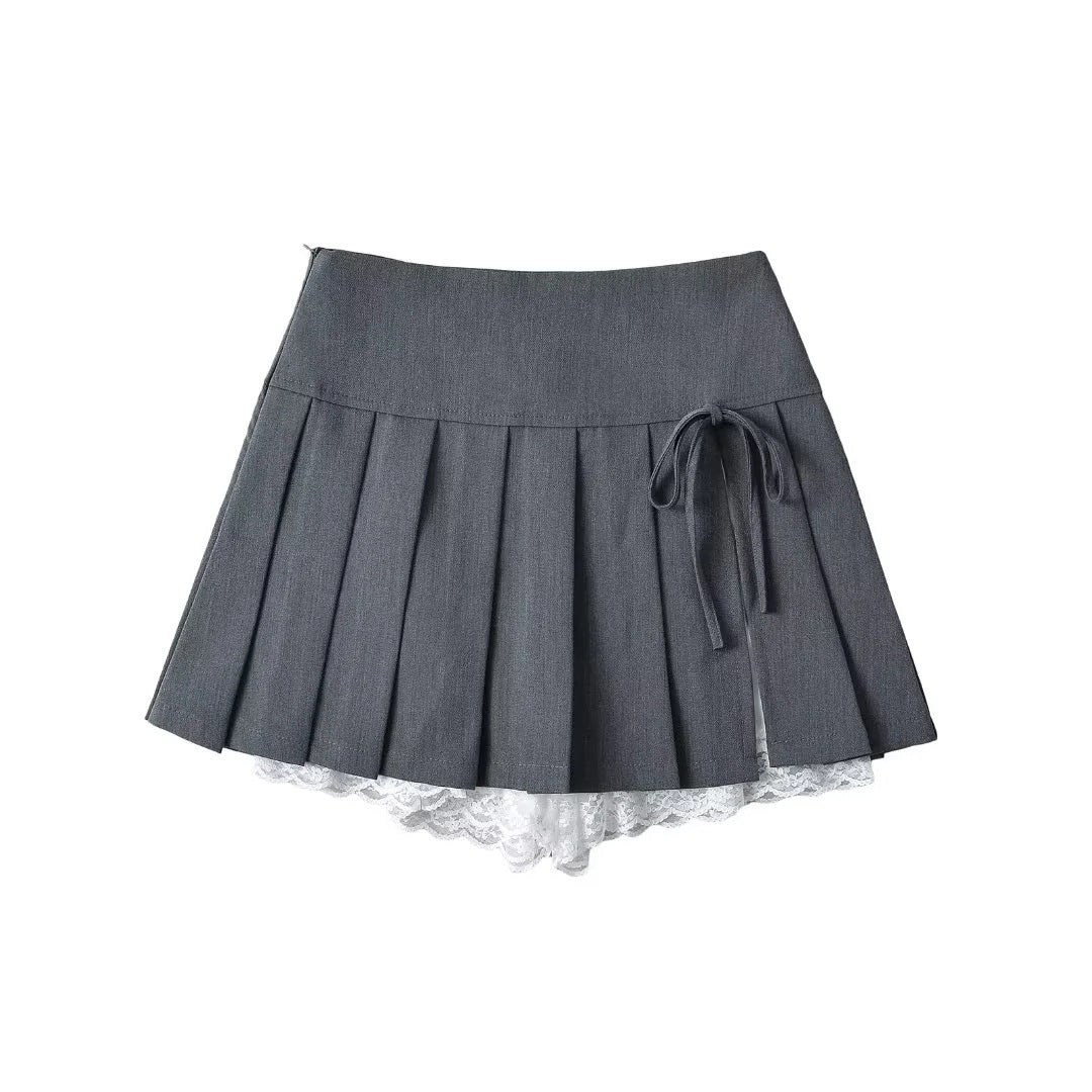 Bow Lace Pleated Skirt
