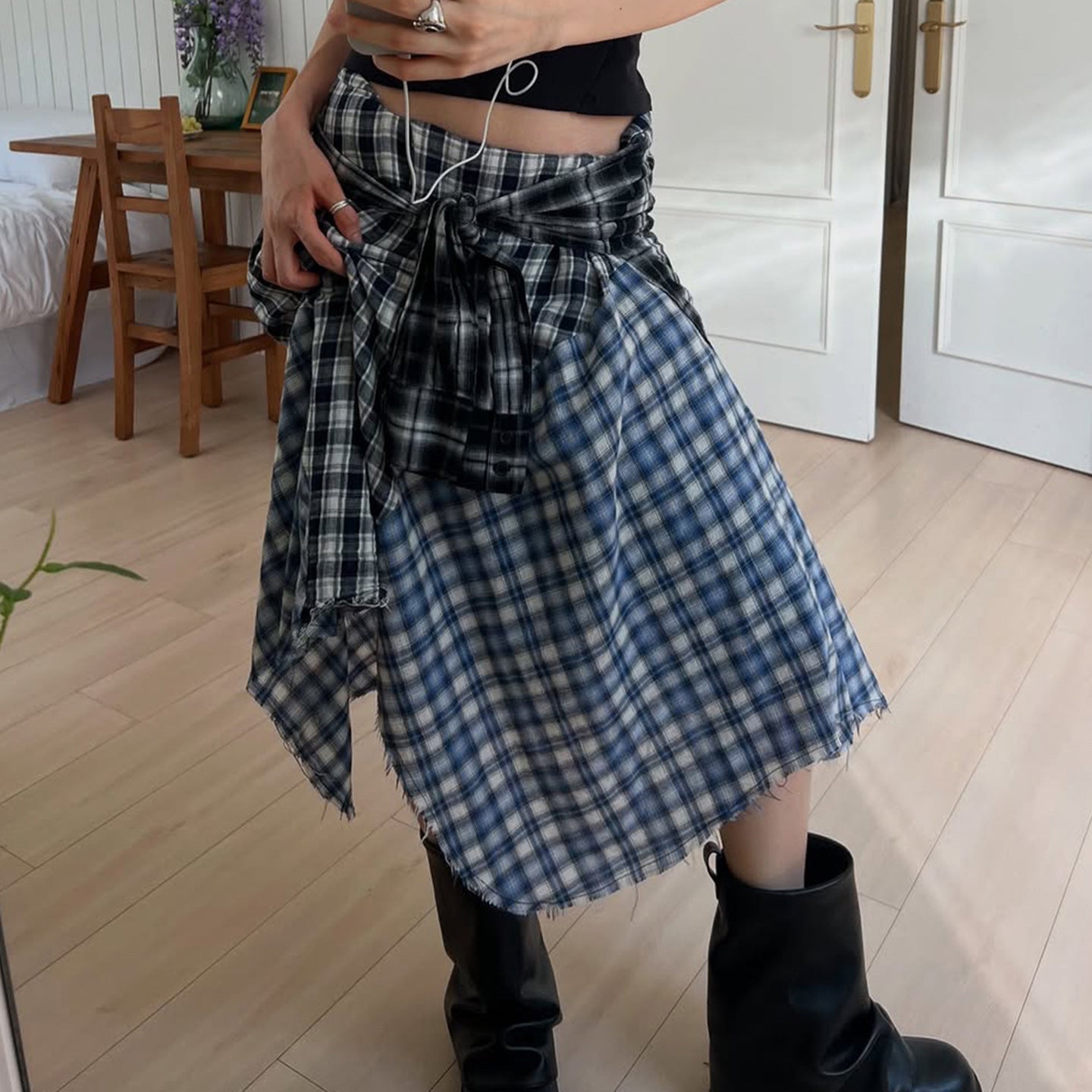 College Style Patchwork Spicy Girl Half Skirt
