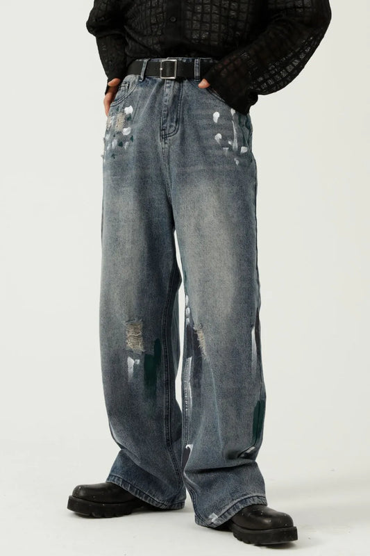 Playful Distressed Wide-Leg Jeans