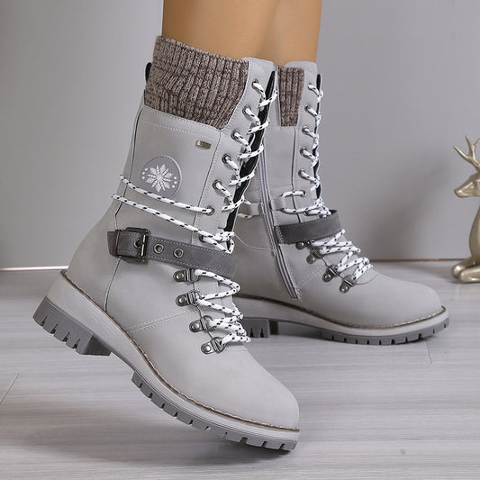 Women's High-Top Thick and Warm Cotton Snow Boots with Integrated Fur