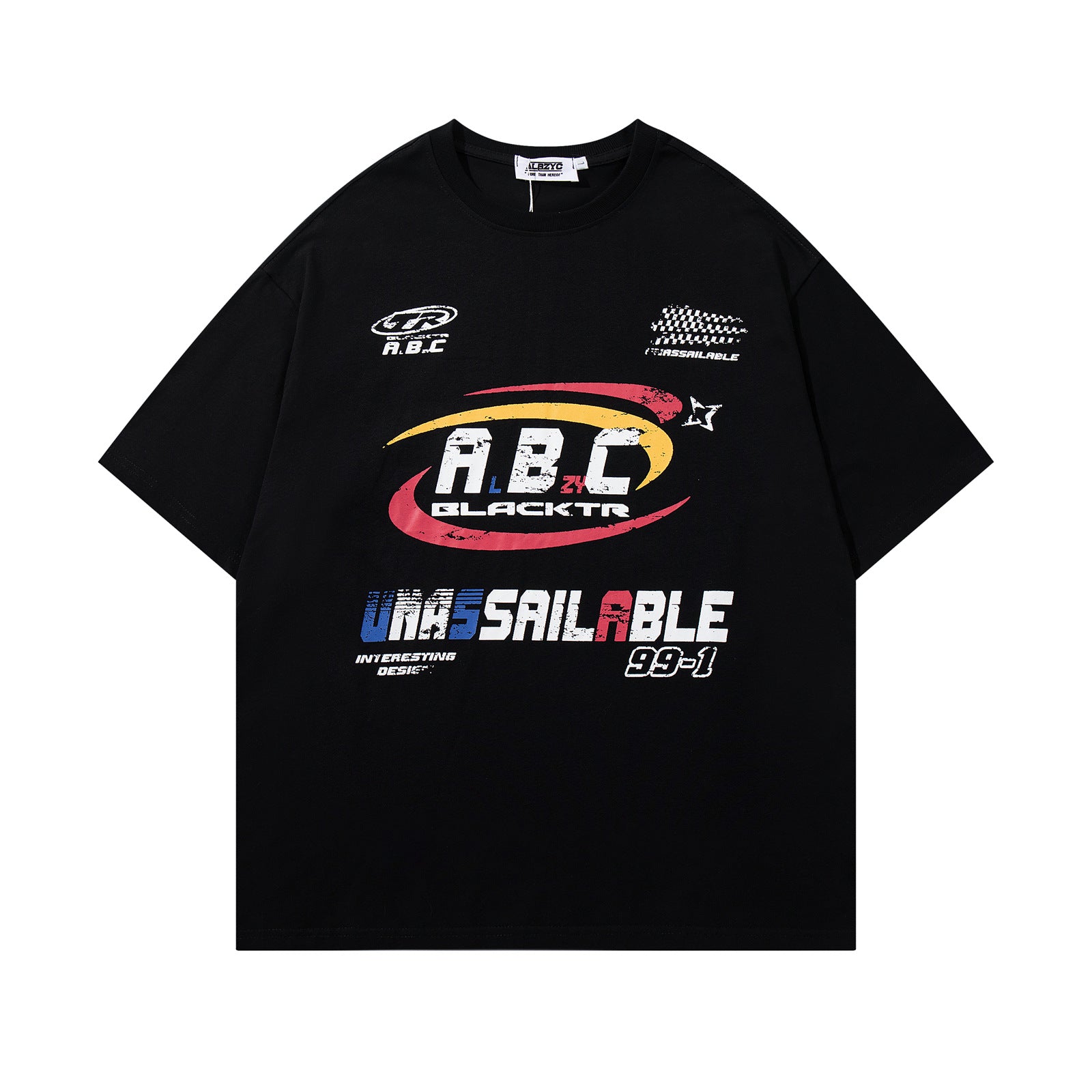Harajuku Street Letter Print Motorcycle T-Shirt for Men