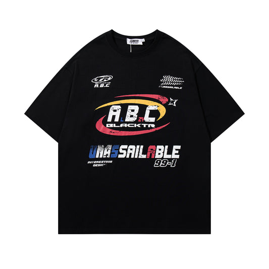 Harajuku Street Letter Print Motorcycle T-Shirt for Men