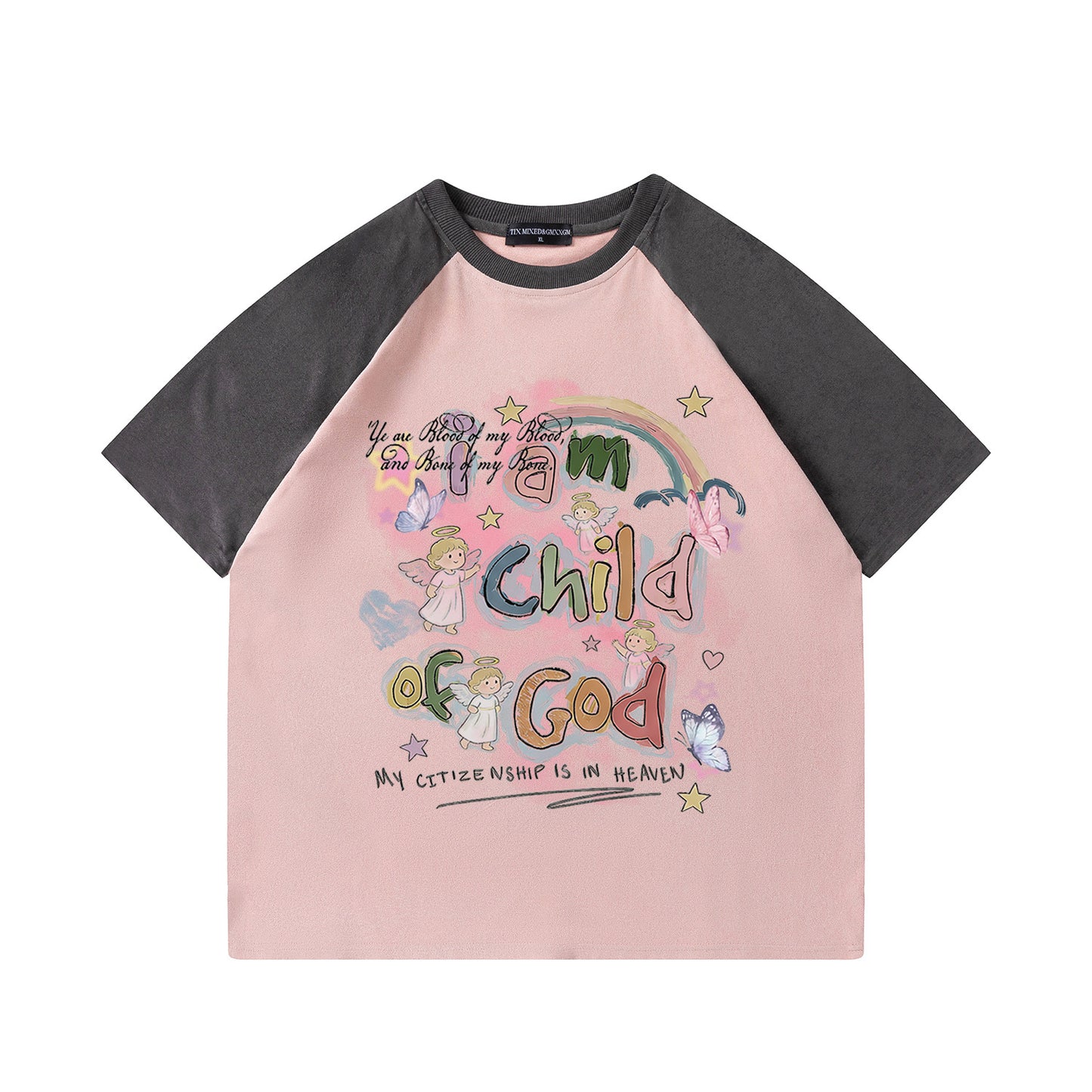 Rainbow Angel Printed Short Sleeve T-Shirt — Harajuku Street Style Loose Fit
