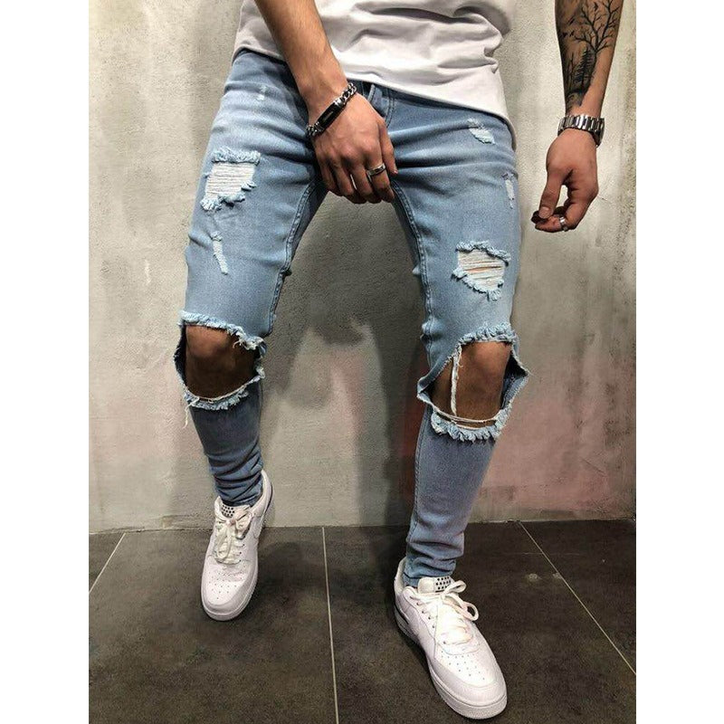 Harajuku Style Ripped Slim Fit Jeans for Men