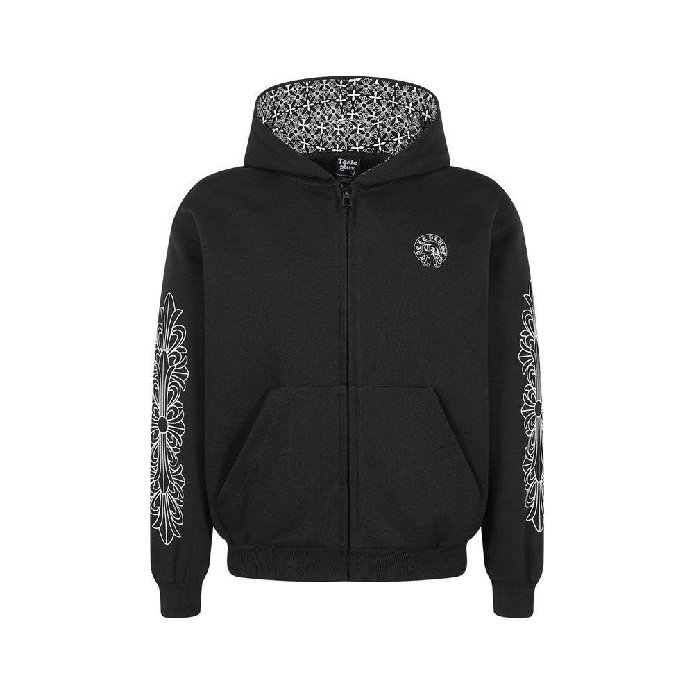 Sanskrit Gothic Letter Printed Hooded Jacket
