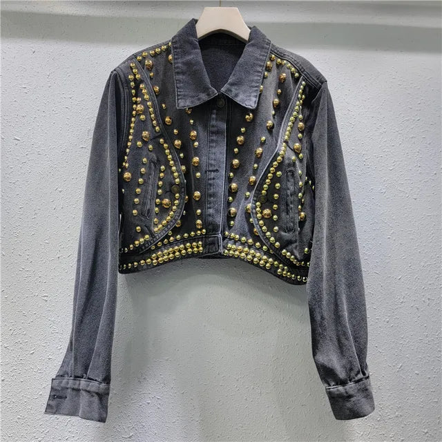 Harajuku-Inspired Long Sleeve Rivet Denim Jacket