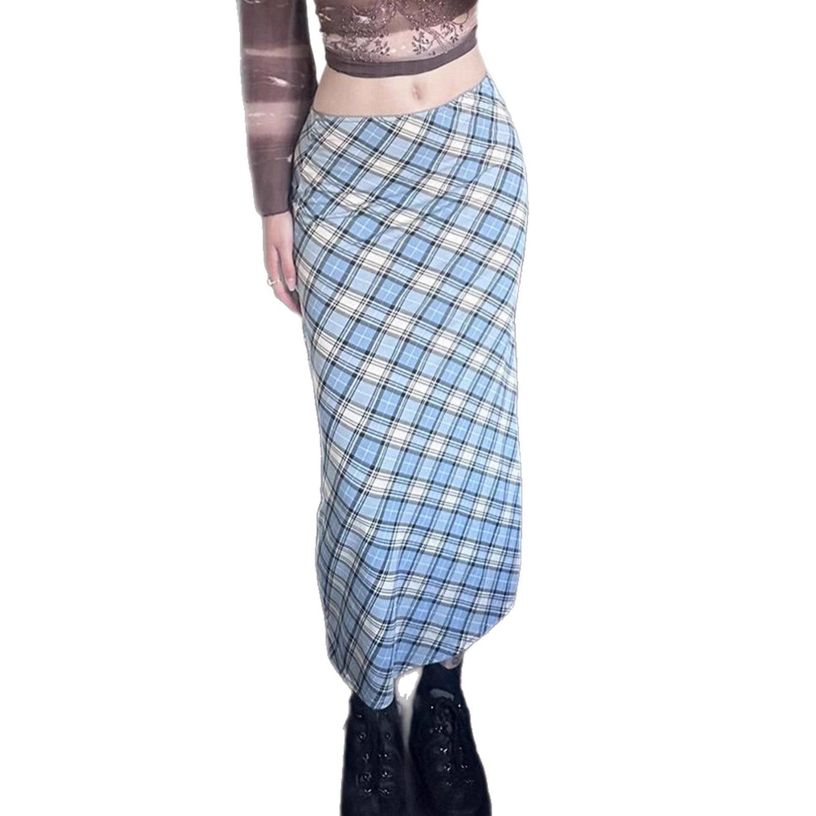 Vintage Literary Elegant Plaid Slim Fit Pencil Long Mermaid Skirt