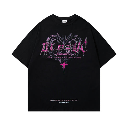 Harajuku Graffiti Heart Print T-Shirt for Men