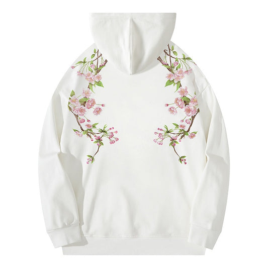 Retro Plum Blossom Embroidered Hoodie for Couples