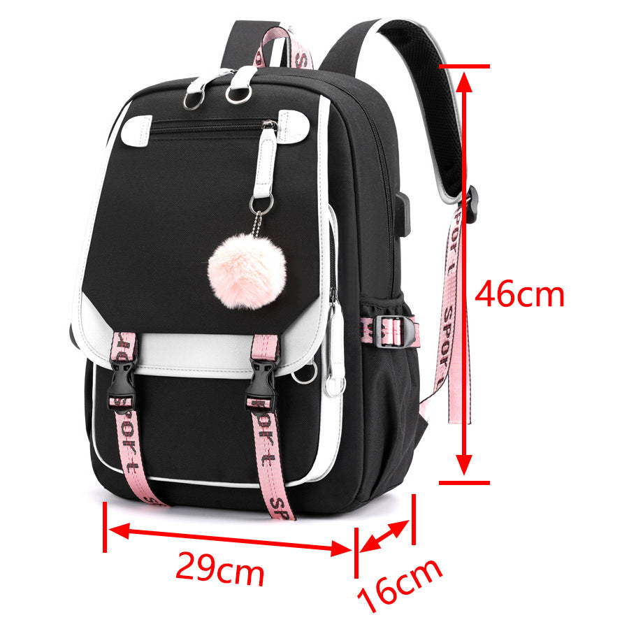 Cartoon Heat Transfer Backpack - Large Capacity USB Schoolbag