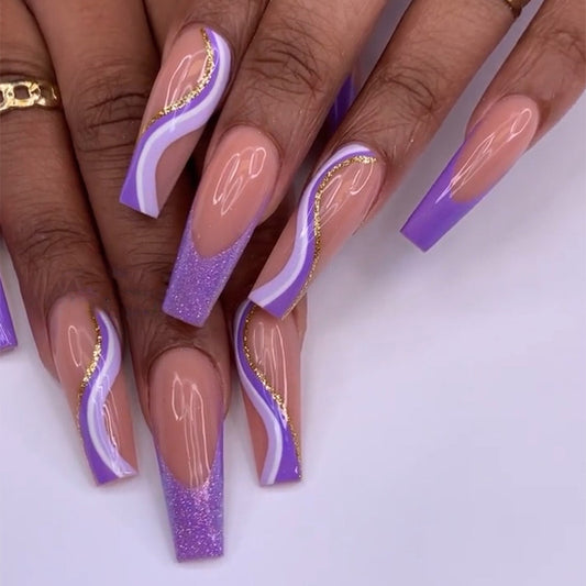 Purple Glitter French Geometric Nail Patches