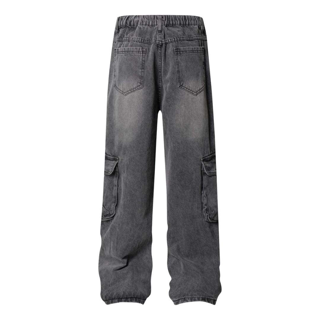 High Street Washed Vintage Multi-Pocket Denim Work Pants
