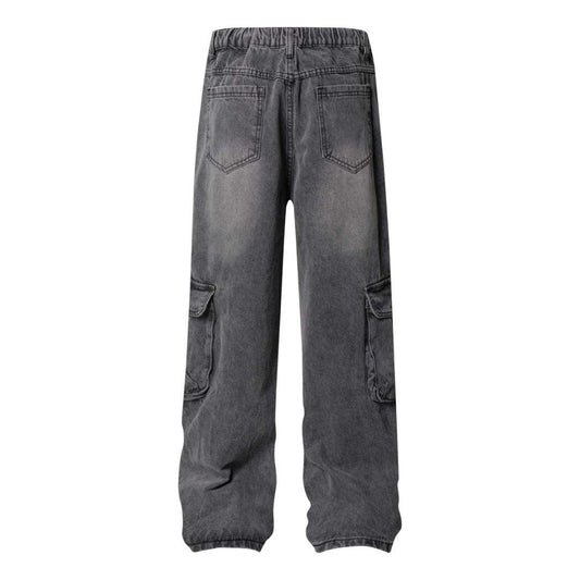 High Street Washed Vintage Multi-Pocket Denim Work Pants