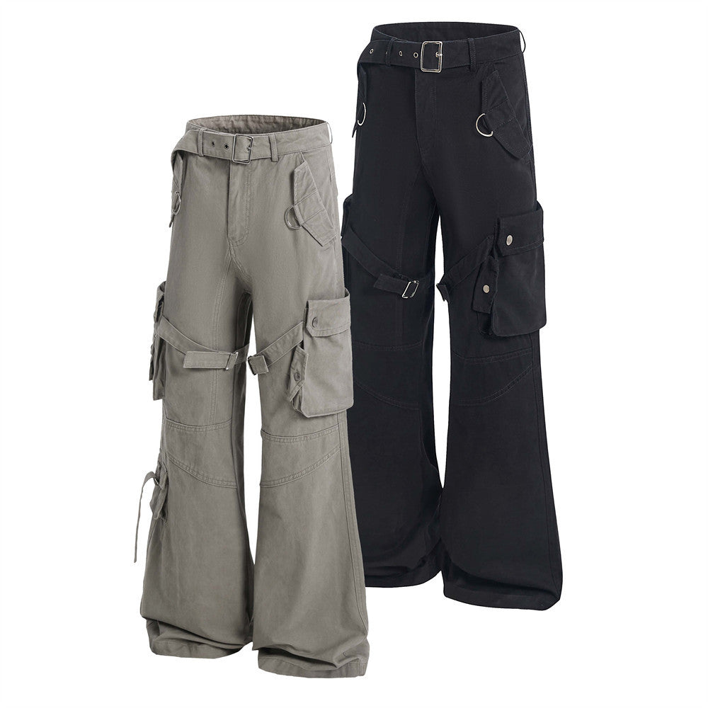 Multi-Pocket Cargo Flared Trousers