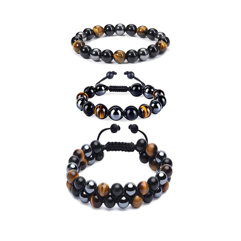 8mm Tiger Eye Black Gallstone Beaded Adjustable Bracelet