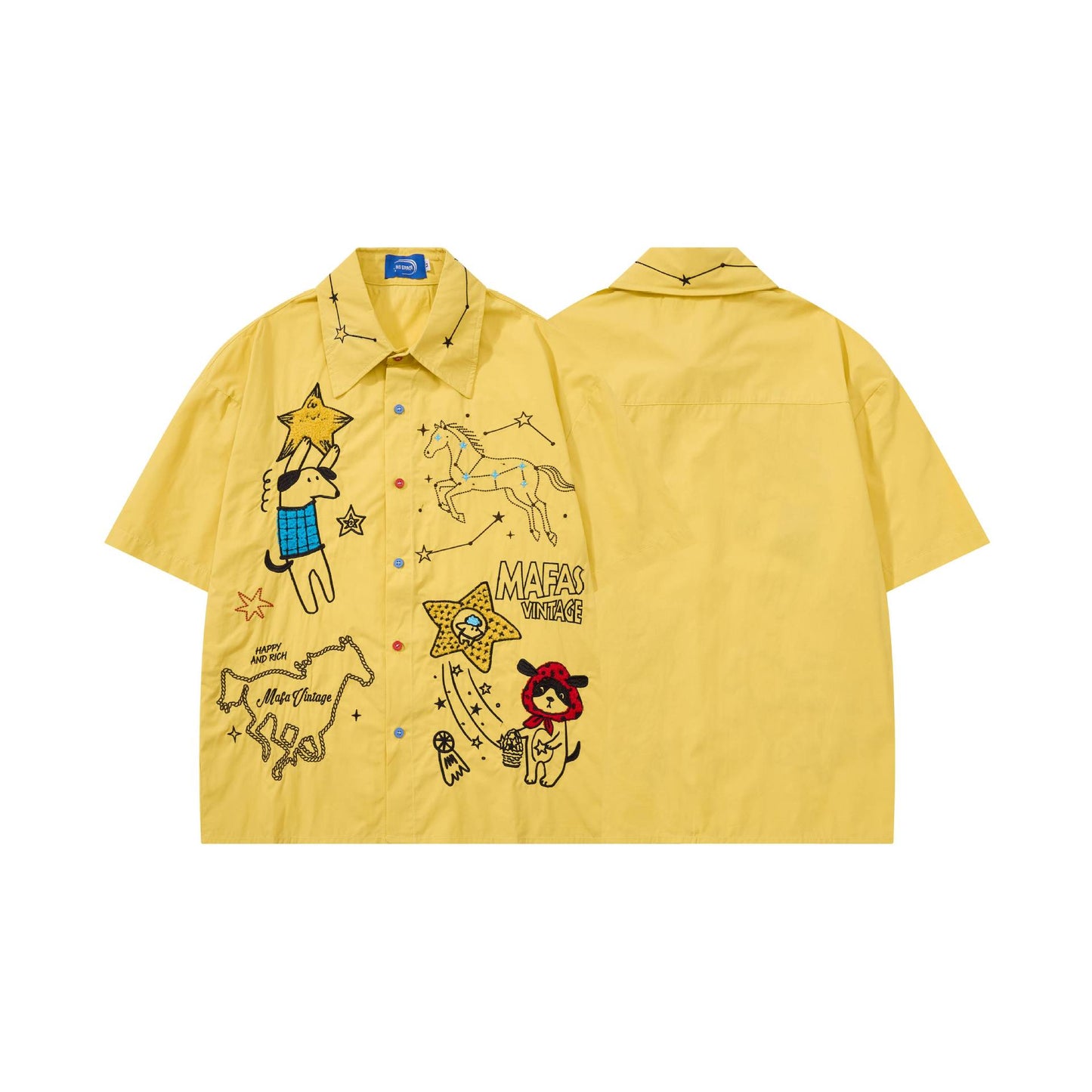 Constellation Graffiti Embroidery Short-Sleeved Shirt — Harajuku Street Style