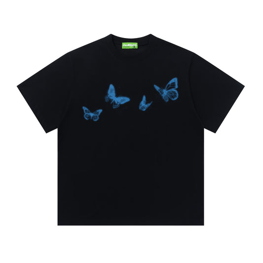 Dark Blue Butterfly Print Short Sleeve T-Shirt
