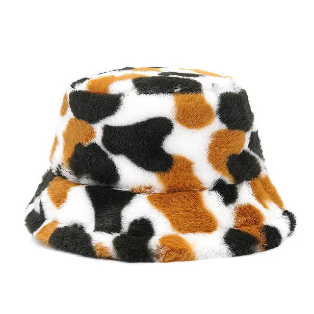 Harajuku Style Zebra Print Faux Fur Panama Bucket Hat