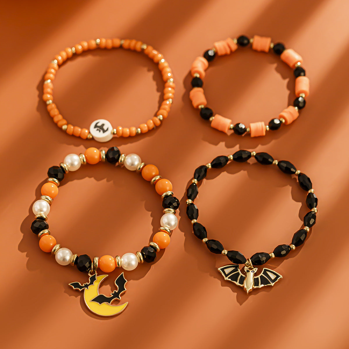 Playful Bat Crystal Bracelet Set for Halloween