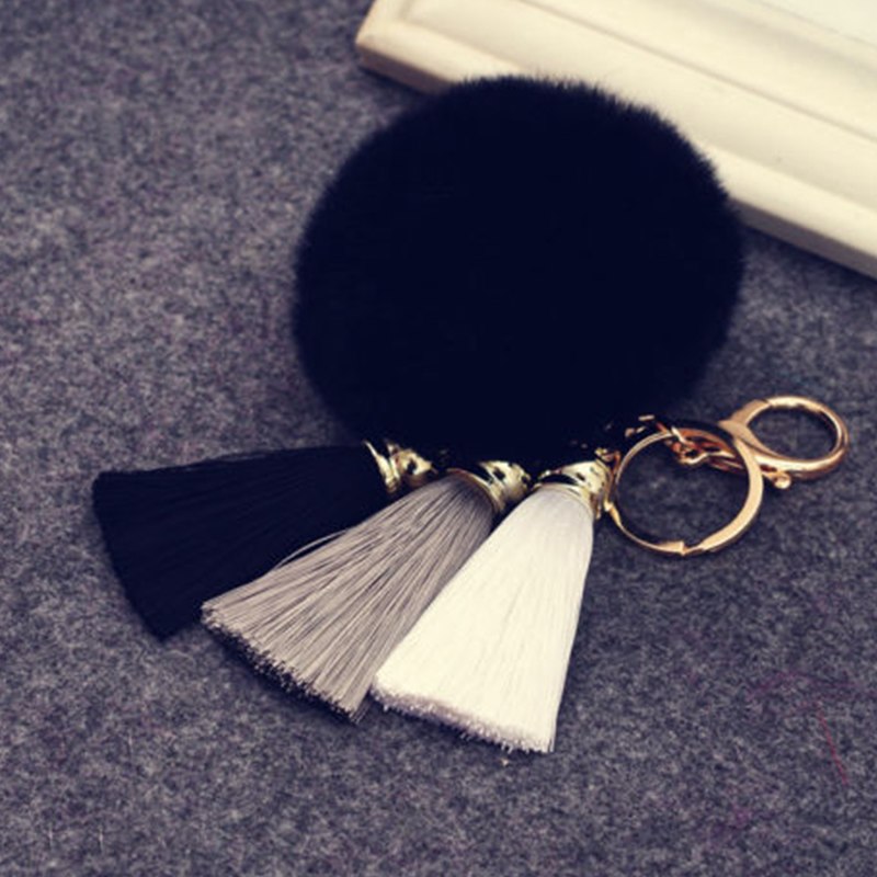 Faux Rabbit Fur Hair Ball Pompom Charm Keychain