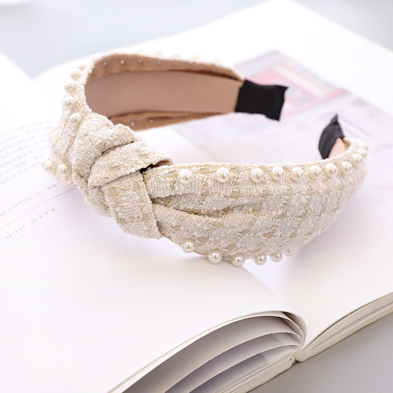 Nail Pearl Ethnic Plaid Hair Band