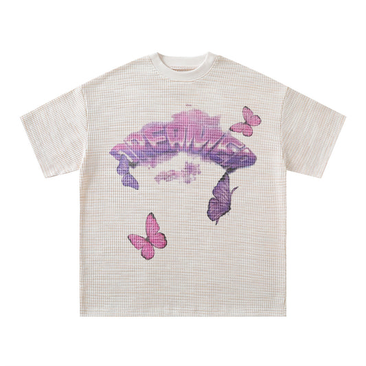 Harajuku Butterfly Print Knit Short Sleeve T-Shirt