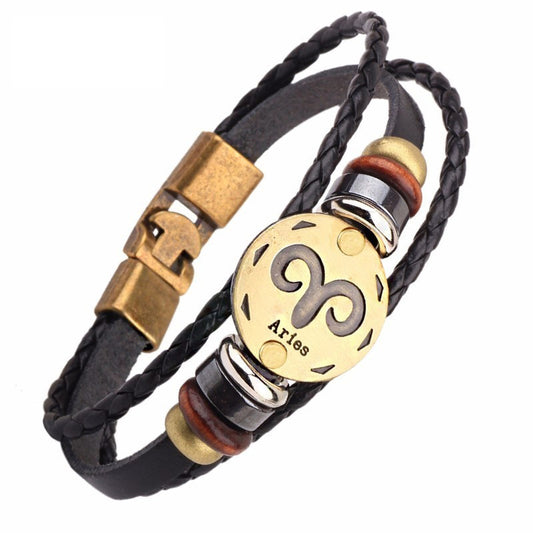 Vintage Horoscope Leather Bracelet for Men