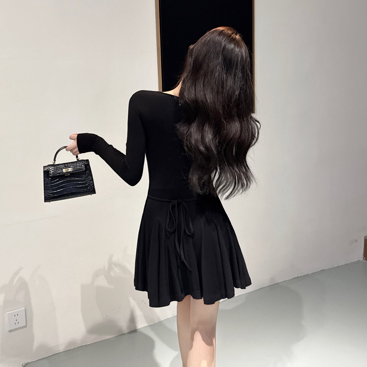Lace V-neck Slimming Long Sleeve Dress for Women