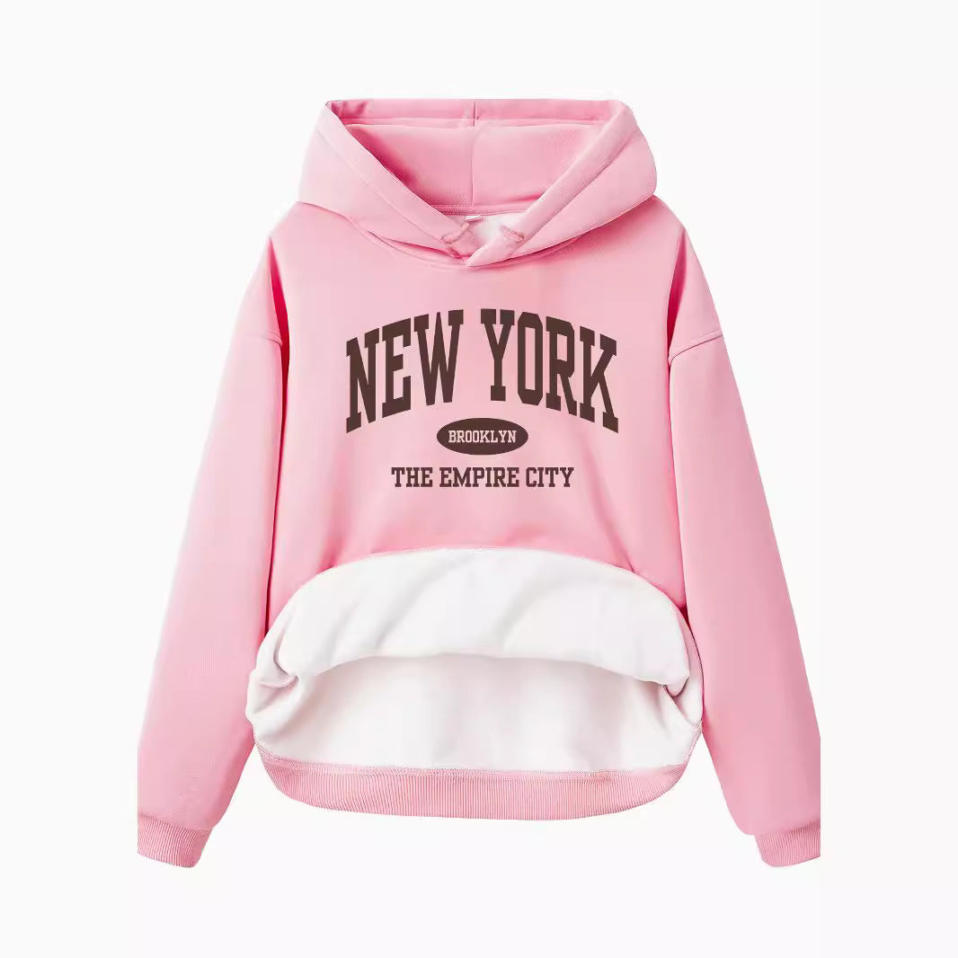 Velvet Hoodie with NEW YORK BROOKLYN Print