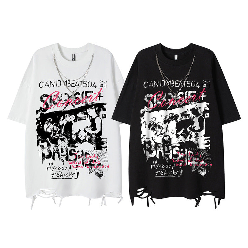 Letter Print Short Sleeve Loose Couple T-Shirt Men