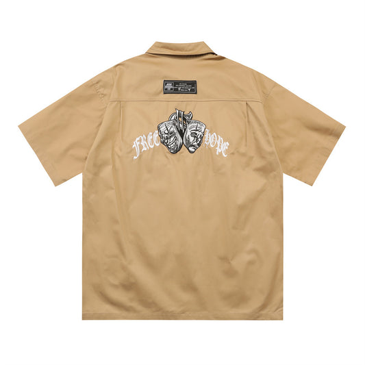Harajuku Dark Street Gothic Clown Embroidery Shirt