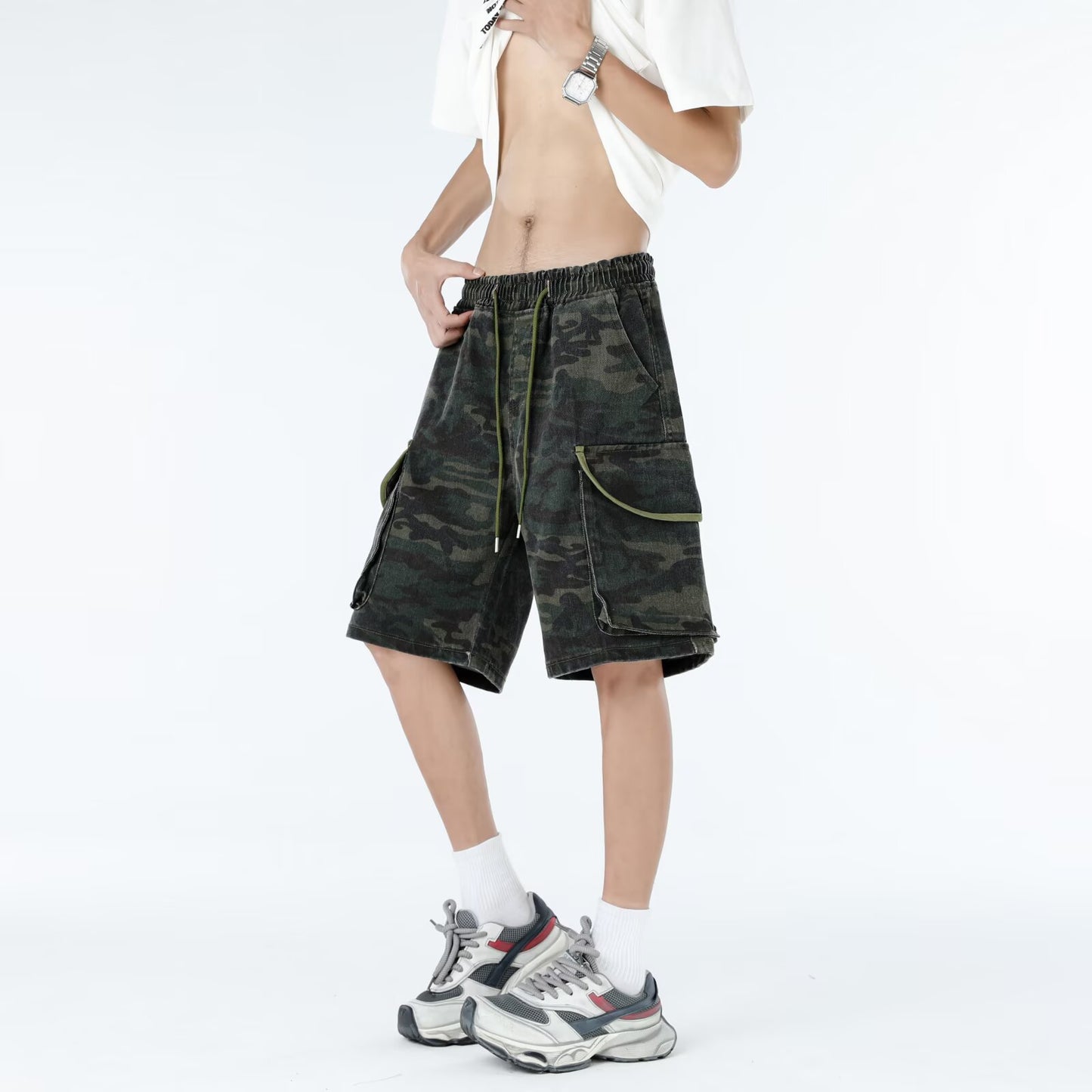 Men's Washed Camouflage Denim Shorts - Harajuku Style