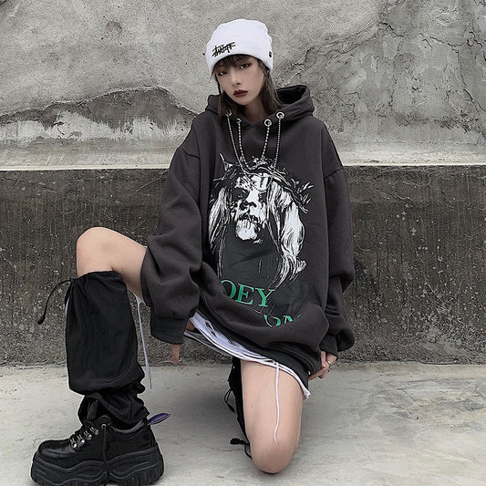 Harajuku Cartoon Print Plush Hooded Sweater