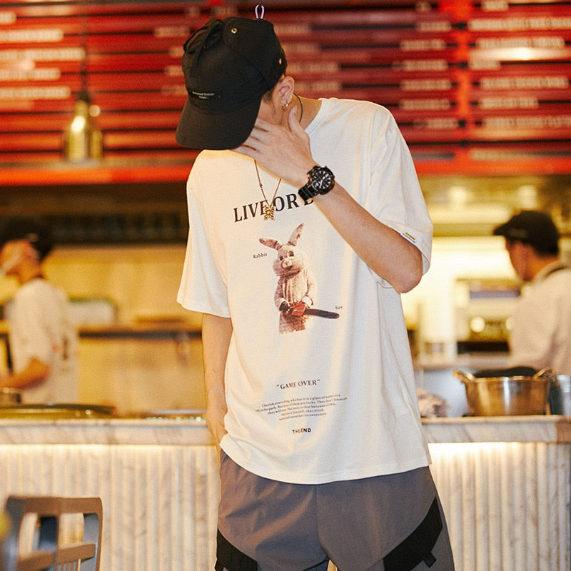 Playful Rabbit Saw Print T-Shirt - Unisex Streetwear