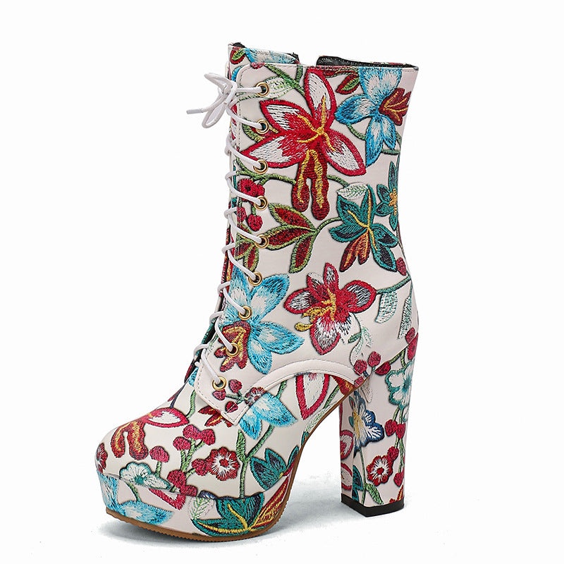 Bohemian Lace Up Platform Super High Heel Women's Short Boots