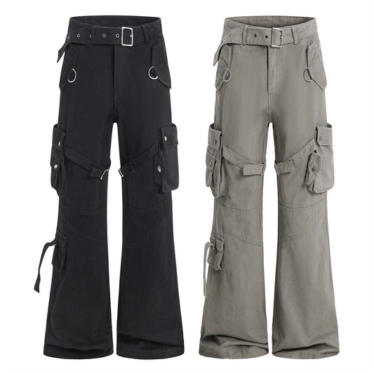 Multi-Pocket Cargo Flared Trousers