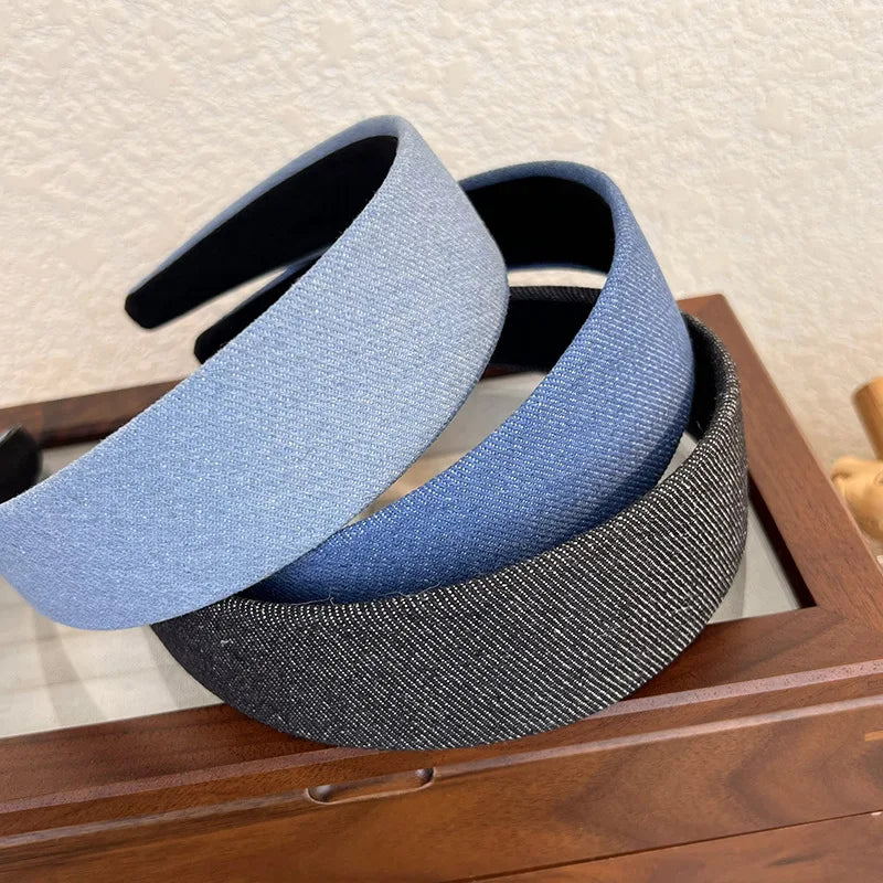 Retro Wide Edge Denim Headband for Women