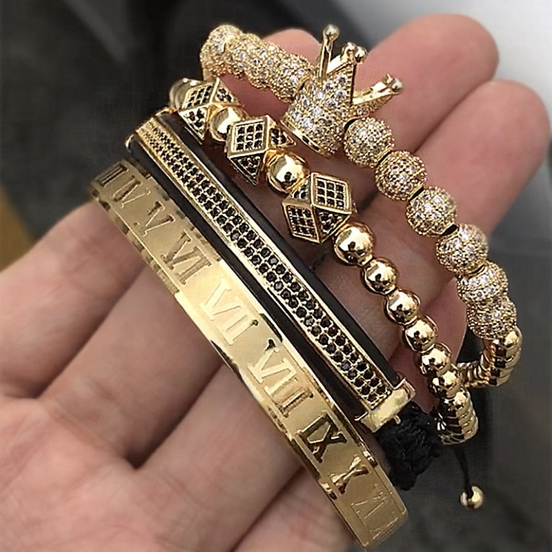 Gold Crown Roman Numeral Bracelet - Harajuku Style