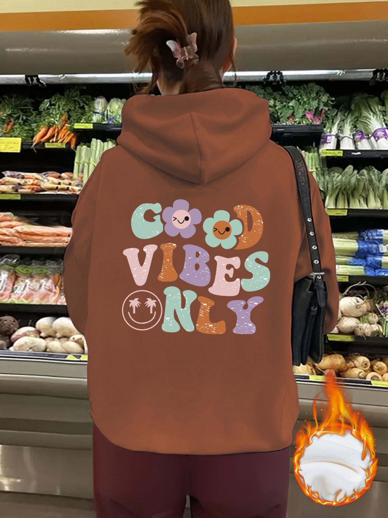 Good Vibes Printed Hoodie Top