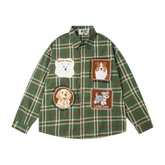 Cute Puppy Embroidered Loose Men's and Women's Shirts