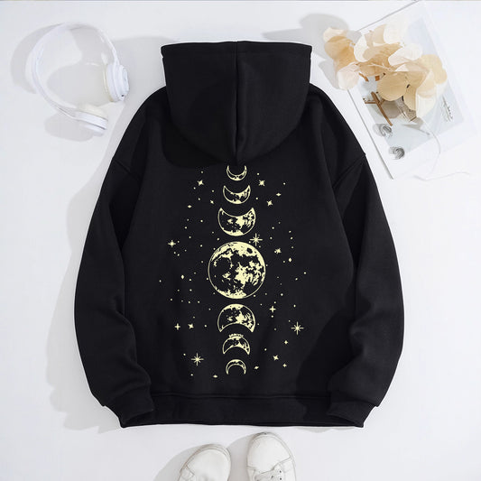 Half Moon and Full Moon Pattern Hoodie