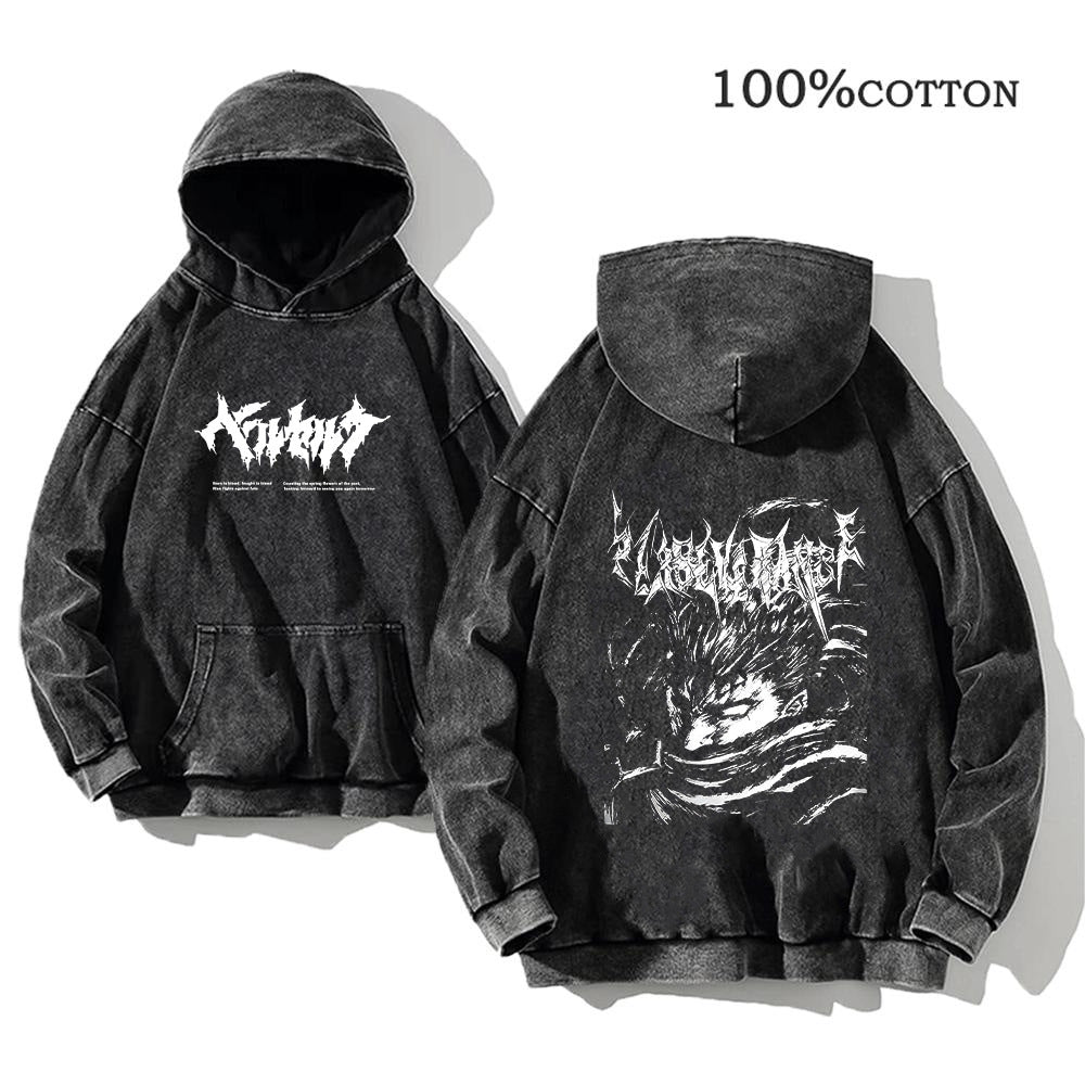 Printed Retro Clothing Cotton Hoodie Casual Washed Hooded Pullover