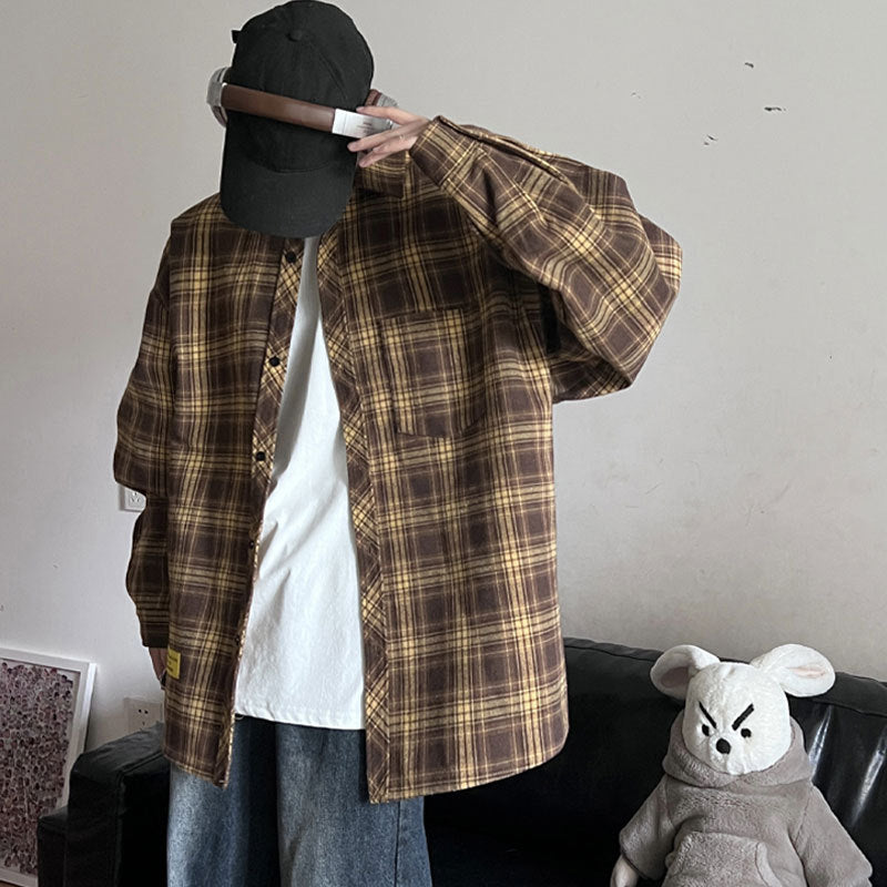 Men's Long Sleeved Checkered Casual Jacket