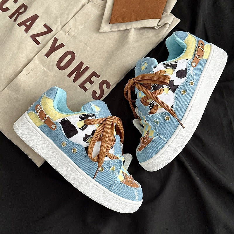 Harajuku Cow Pattern Denim Canvas Shoes