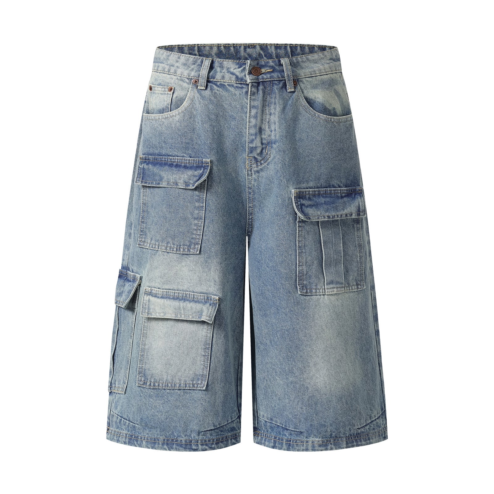 Retro Multi-Pocket Workwear Denim Pants
