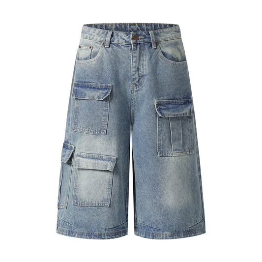 Retro Multi-Pocket Workwear Denim Pants