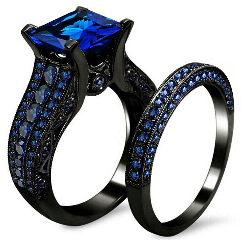 Black Gold Plated Retro Harajuku Style Ring Set