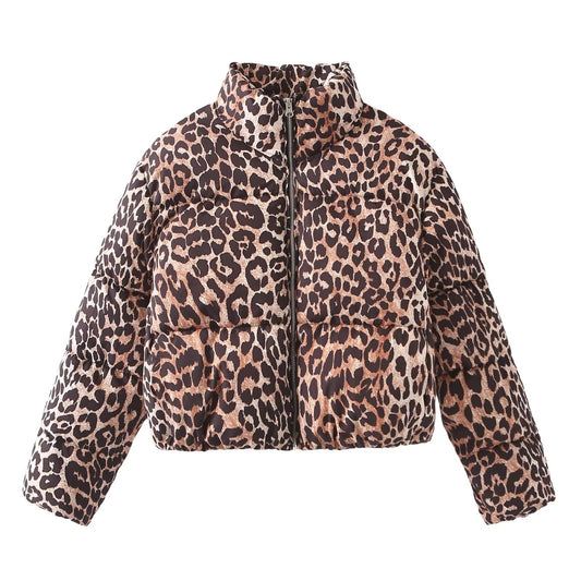 Women's Leopard Print Stand-Up Collar Jacket